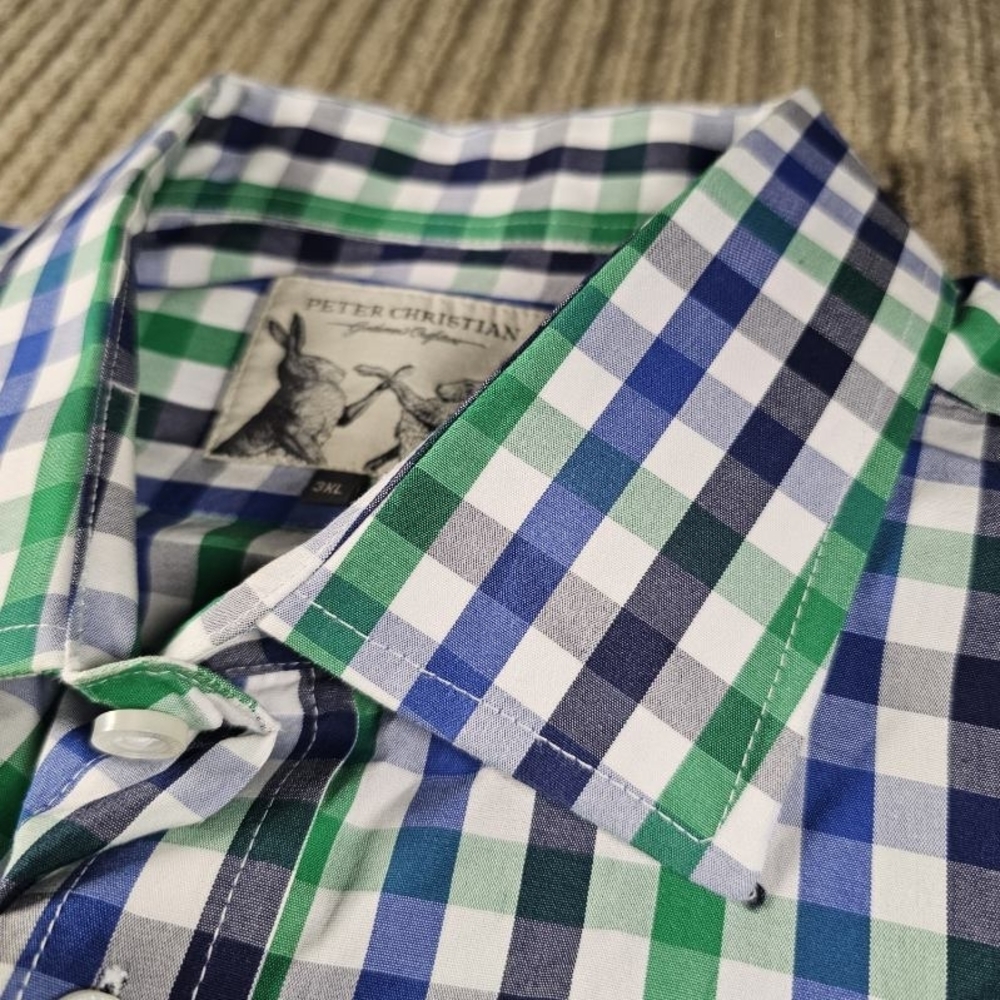 Peter Christian Men's Checked Shirt Size3XL Cotton. Green Blue White